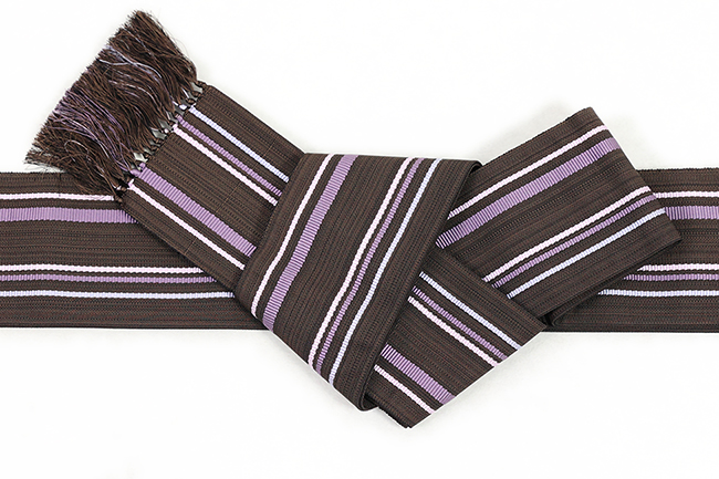 米沢織 近賢織物 角帯  遥三寸  茶×紫