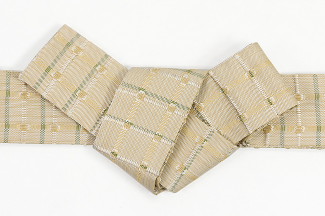 米沢織 近賢織物 角帯 和紙 紙格子 生成り×緑