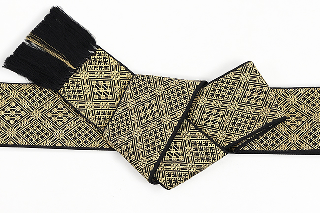 米沢織 近賢織物 角帯  こぎん 金×黒