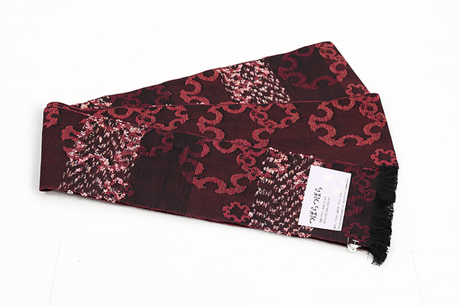 米沢織 近賢織物 半幅帯 つばらつばら 雪輪 赤×黒