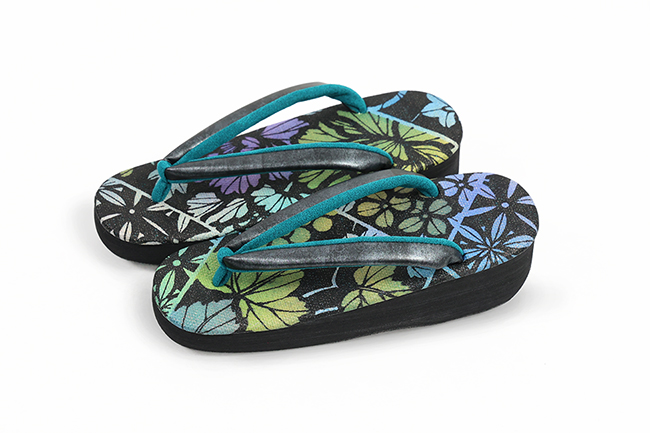 女物 あづまやオリジナル あづまロッソ カフェぞうり 菱屋カレンブロッソ ステンドグラス 黒×緑×青紫