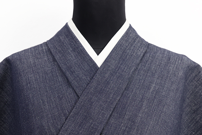 片貝木綿 木綿着物 紺仁工房 あやおり デニム 紺×白