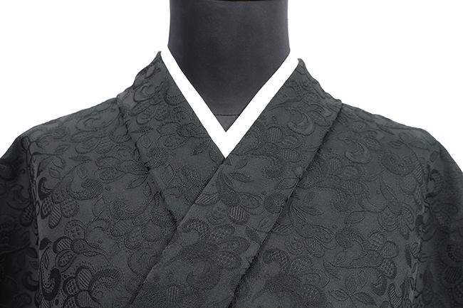 ワタマサ 洗える正絹 【お召し】 千八三重織 広幅 ハチス入洋花 黒