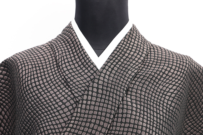 ワタマサ 洗える正絹 【お召し】 千八三重織 広幅 風通織 クロコ 中 黒×茶