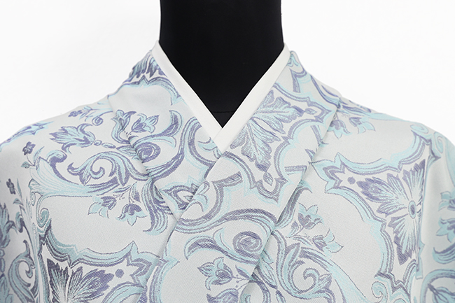 柴田織物 正絹 お召 先染 white porcelain 勿忘草色