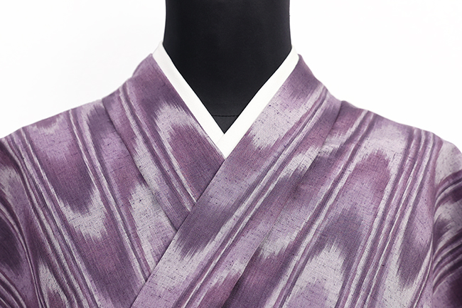 正絹 着物 紬 かすり墨流し 紫