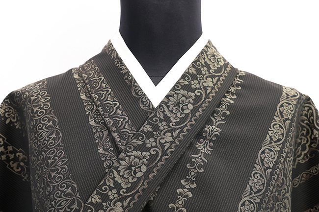 ワタマサ 洗える正絹 【お召し】 アラベスク 焦茶