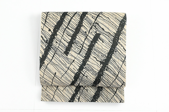 小室庵 綿麻 九寸名古屋帯 蝋纈紋 生成り