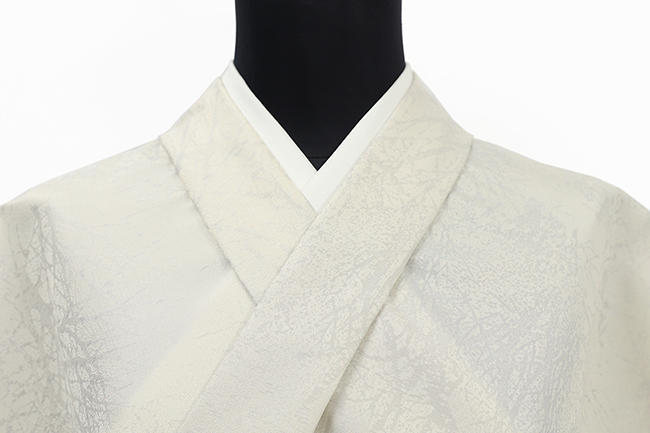 小室庵 正絹 お召し 小紋 広幅 男物 樹林 アイボリー