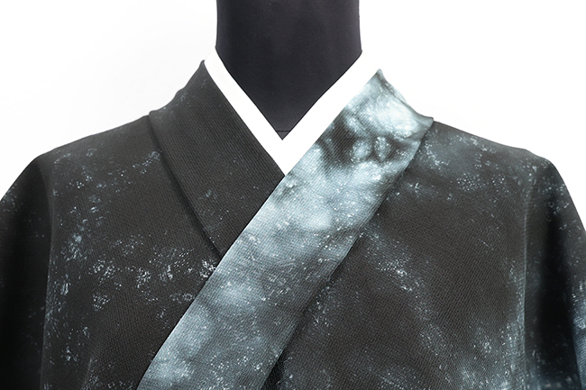 山勝染工 正絹 着物 ワタマサ ネビュラス 籠染め 黒
