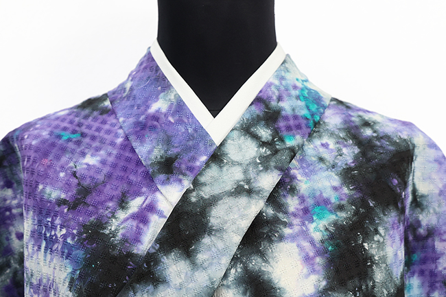 山勝染工 正絹 着物 薩摩花織 ネビュラス 籠染め 紫