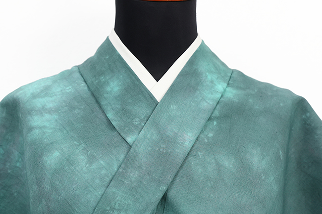 あづまやオリジナル 山勝染工 綿麻着物 三河綿麻 ネビュラス 緑