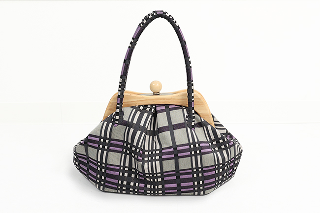 バッグ がま口ハンドバッグ チェック 紫×黒×灰色