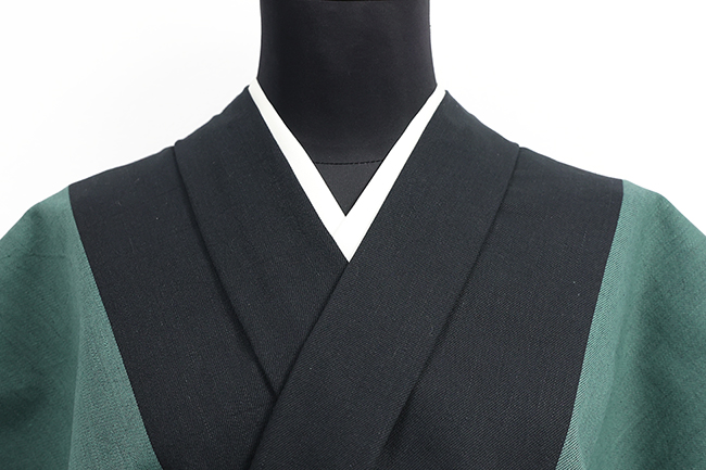 片貝木綿 木綿着物 紺仁工房 あやおり デニム 紺×緑