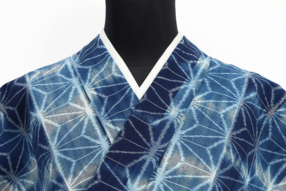 【2/6ライブショッピング紹介商品】久留米絣 木綿着物 普段着きもの 麻の葉 青