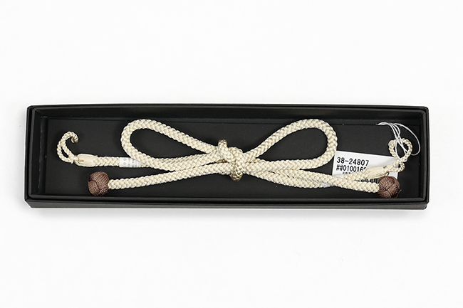 正絹 女性用羽織紐 組紐 アイボリー×茶