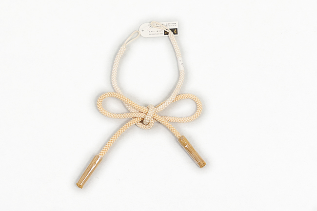 正絹 女性用羽織紐 組紐 アイボリー×黄土色