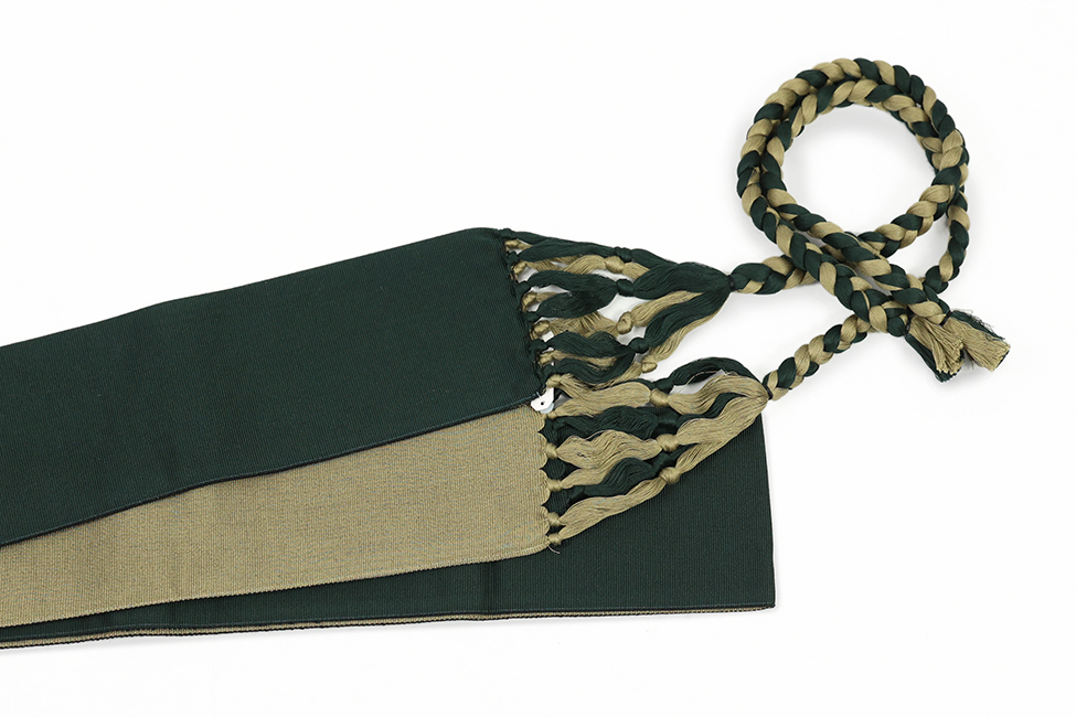 米沢織 近賢織物 宝来屋 綿 角帯 一見楽着 無地 深緑x濃若草 リバーシブル