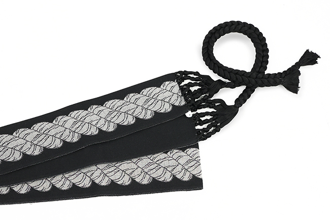 米沢織 近賢織物 宝来屋 綿 角帯 一見楽着 しめ縄 黒 リバーシブル