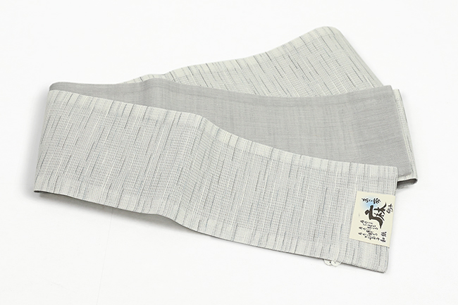 本麻 半幅帯 夏帯 麻 途切れ縞 薄灰色