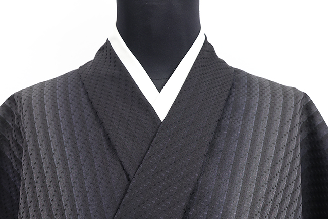 正絹着物 お召し 縞 ぼかし染め 濃灰色