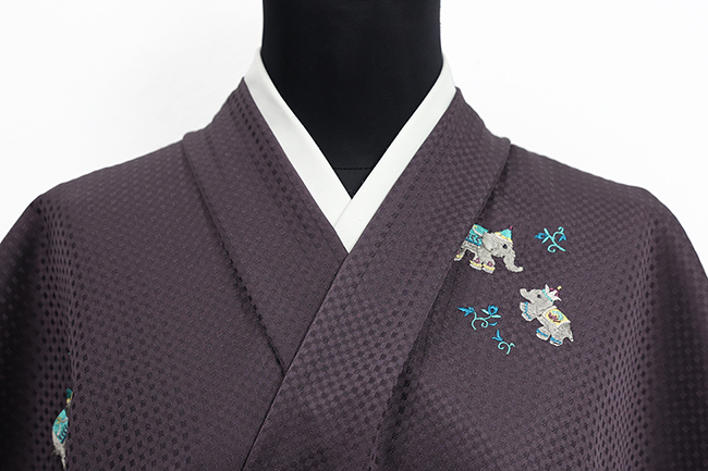 正絹 着物 小紋 丹後ちりめん 刺繍 ゾウ