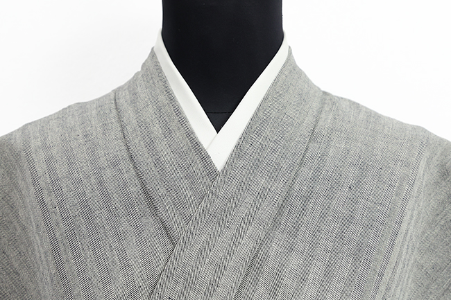 片貝木綿 木綿着物 紺仁工房 杉綾 デニム 白×紺