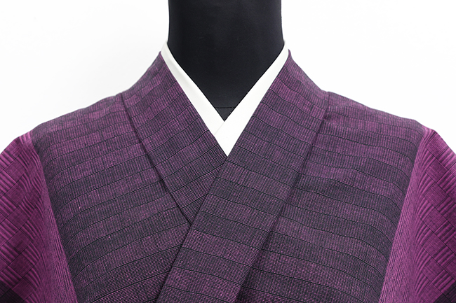 片貝木綿 木綿着物 紺仁工房 網代格子 紫