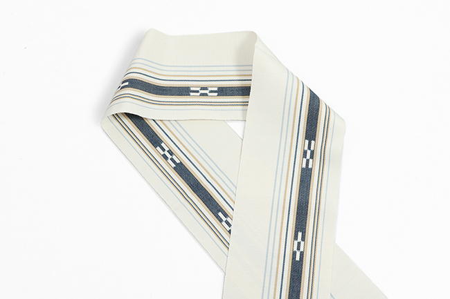 沖縄 伝統的工芸品 八重山ミンサー 木綿 半幅帯 白×紺