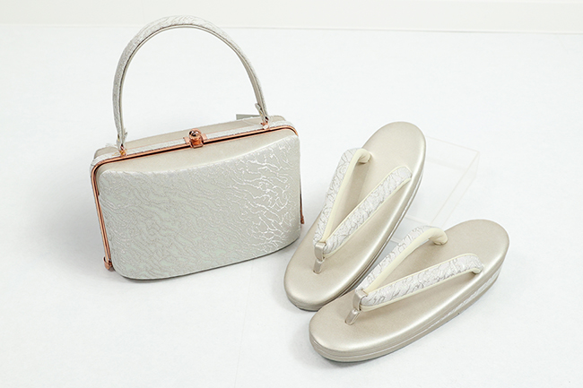 草履バッグセット 礼装用 草履 Lサイズ 砂紋 ラメ 白