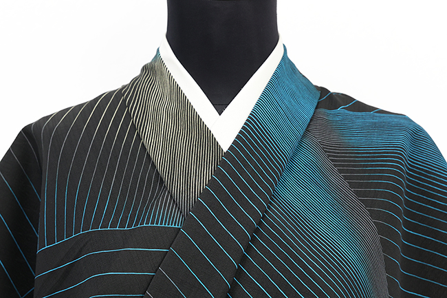 【受注商品】小室庵 セオα ポリエステル 着物 プリズム 青