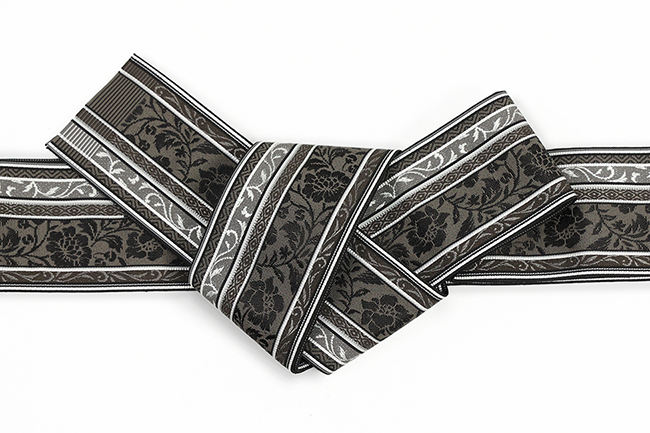 あづまやオリジナル 博多織 西村織物 正絹 角帯 五分詰牡丹 黒