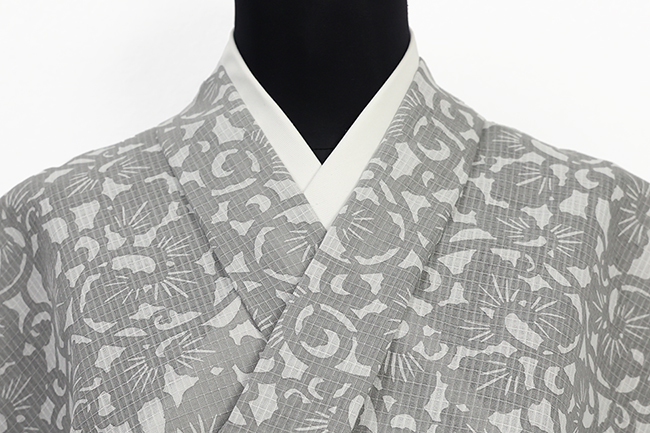 紺仁工房 綿麻紅梅 夏着物 越後型染 蔦 灰色