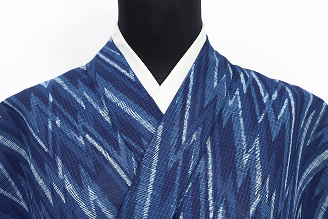 紺仁工房 綿麻紅梅 夏着物 越後型染 ジグザグ 紺