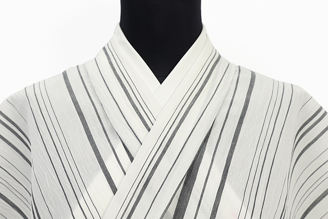 小千谷 綿麻縮 夏着物 楊柳 広幅 やたら縞 白