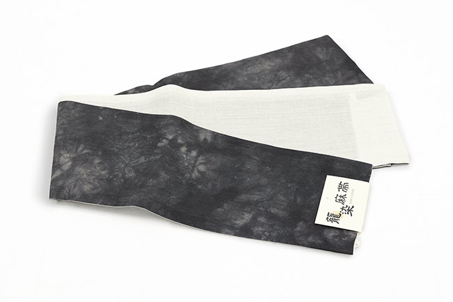 本麻 半幅帯 夏帯 籠染麻帯 黒×白