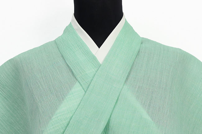 近江ちぢみ 本麻 夏着物 広幅 楊柳 無地 薄緑