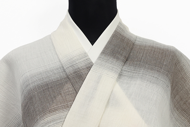 Kimono Factory nono 本麻 夏着物 縮 ramie-color 織りぼかし チャコール