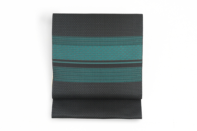 【価格はお問い合わせください】博多織 西村織物 正絹 夏 八寸名古屋帯 単衣用 紗八寸 浮風通 段紗 黒×青緑