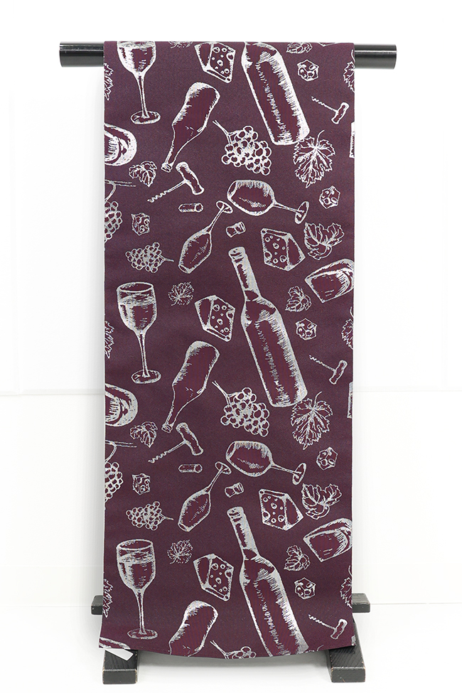 西陣織 蔦屋久兵衛 ひとえ八寸帯（兵児帯）ワインとチーズ 濃紫×銀