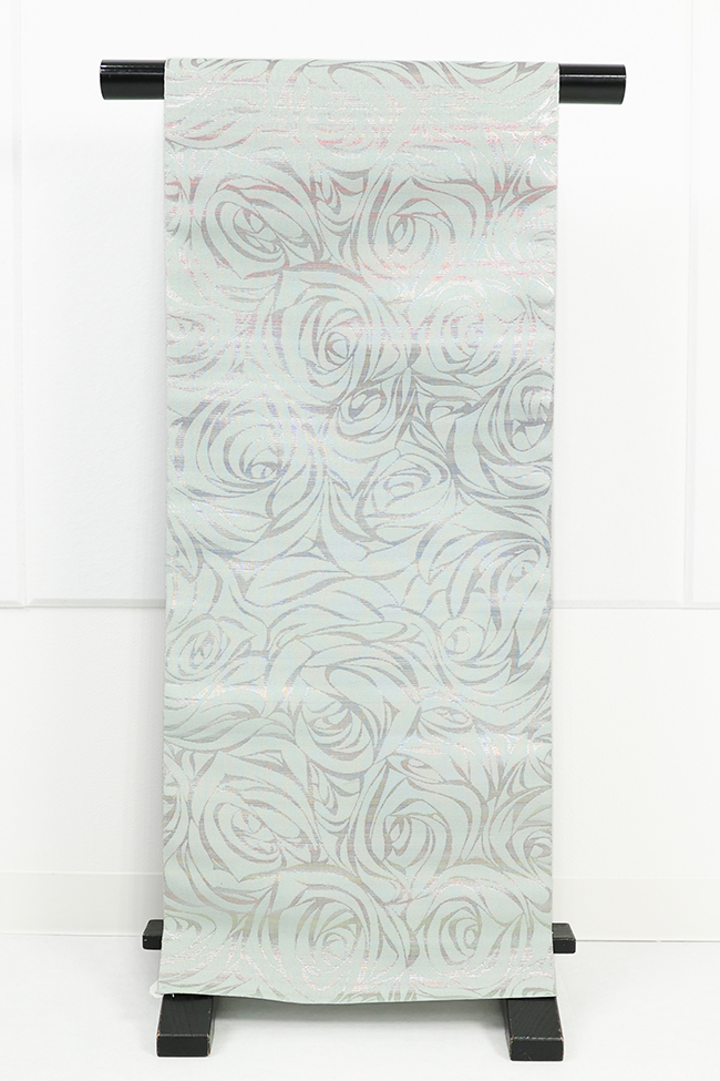 西陣織 蔦屋久兵衛 ひとえ八寸帯（兵児帯）薔薇 水色