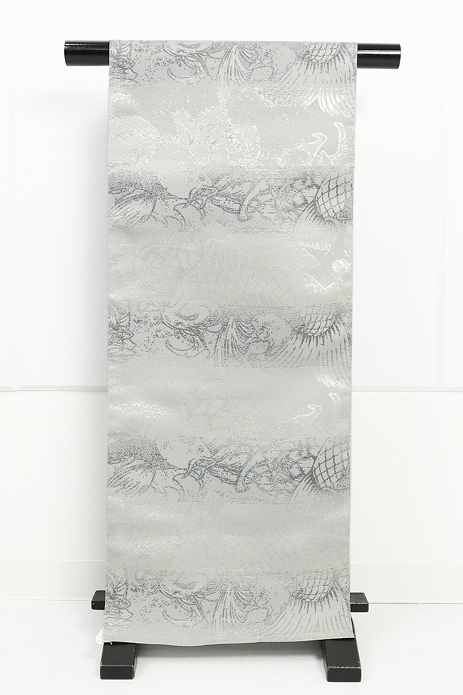 西陣織 蔦屋久兵衛 ひとえ八寸帯（兵児帯）鯉 灰×銀