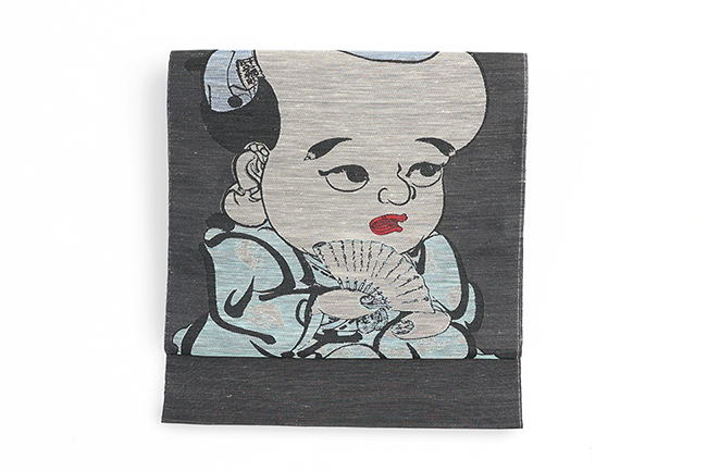 西陣 蔦屋久兵衛 絹麻 九寸名古屋帯 福助 チャコールグレー