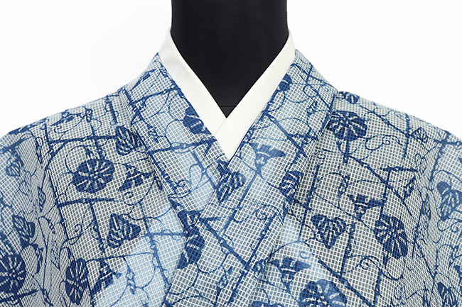 【4/24ライブショッピング紹介商品】江戸長板 夏着物 絹紅梅 豆引染 朝顔 青