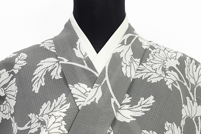 【4/24ライブショッピング紹介商品】竺仙(ちくせん) 浴衣（ゆかた） 綿紅梅 松煙染小紋 菊 灰色