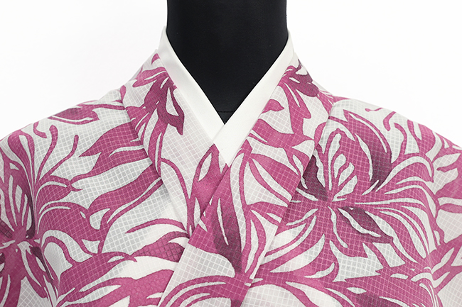 【4/24ライブショッピング紹介商品】竺仙(ちくせん) 浴衣（ゆかた） 綿紅梅 松煙染小紋 乱菊 赤紫