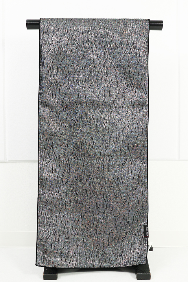 Rumi Rock (ルミロック) ひとえ八寸帯（兵児帯） シワ兵児 オーロラシルバー×ブラック