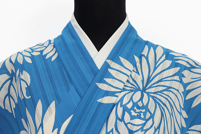 竺仙(ちくせん) 浴衣（ゆかた）綿 菊 青