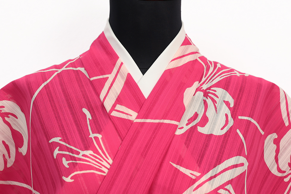 竺仙(ちくせん) 浴衣（ゆかた）綿 ユリ ピンク