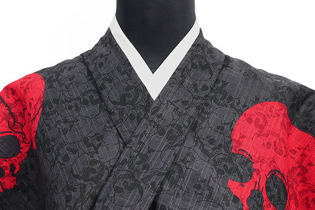 誉田屋源兵衛 綿麻 浴衣(ゆかた) 化性野  黒 赤 黒漆 ◆男女兼用◆